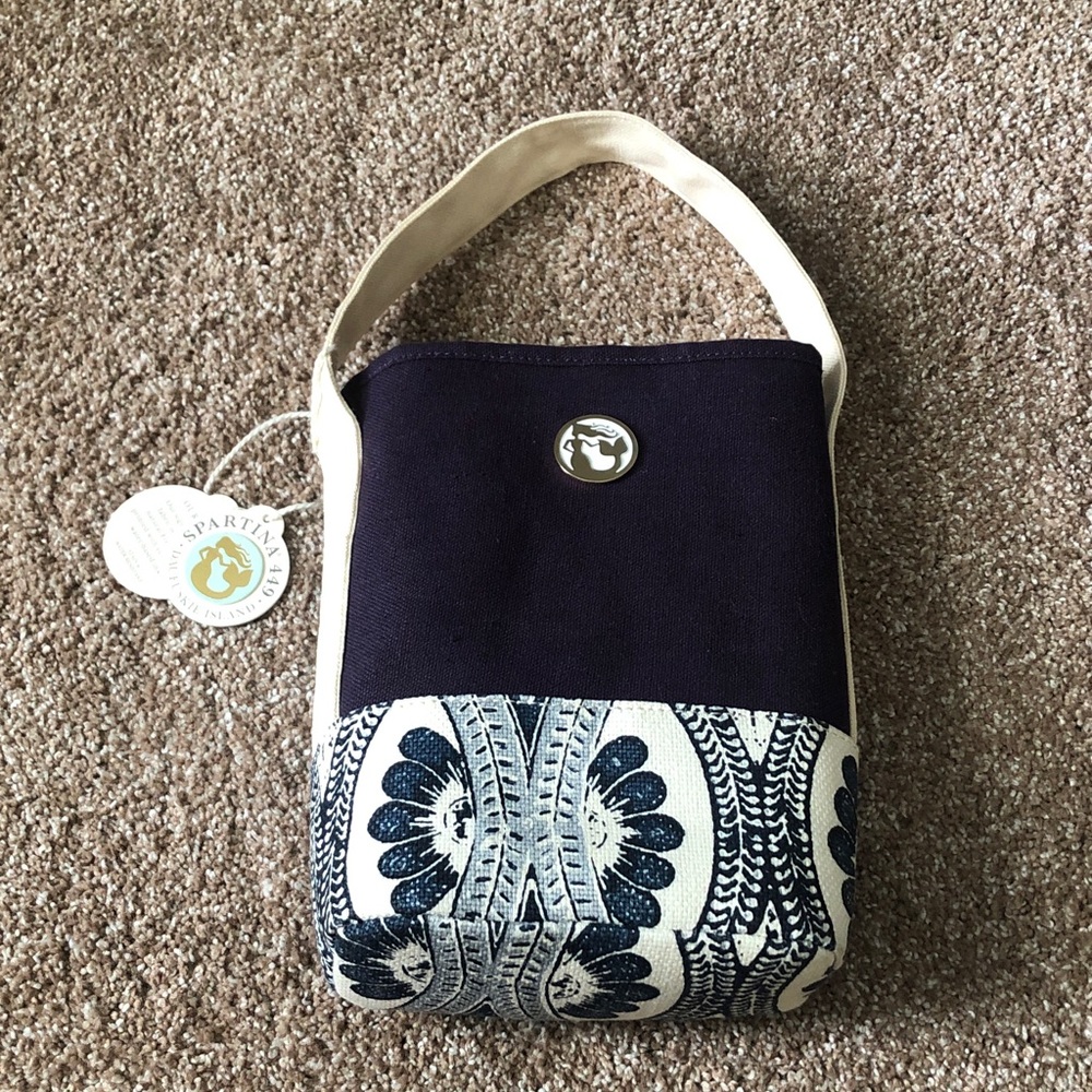 Spartina 449 Double Wine Caddy Ashley River navy blue/off white linen New - Picture 10 of 11